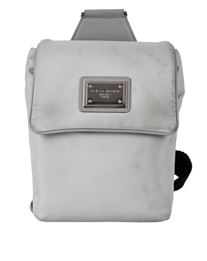 Logo Plaque Crossbody Belt Bag, £180, Handbags, Grey, Nylon, Front view
